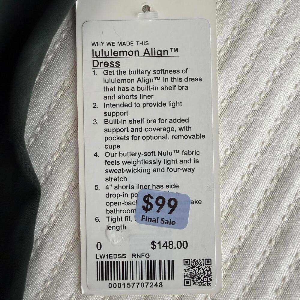 Lululemon Align Dress Rainforest Green Size 0 NWT - Picture 5 of 7